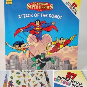 DC Comics Super Heroes: Attack of the Robot w/ 27 Temporary Tattoos UNUSED